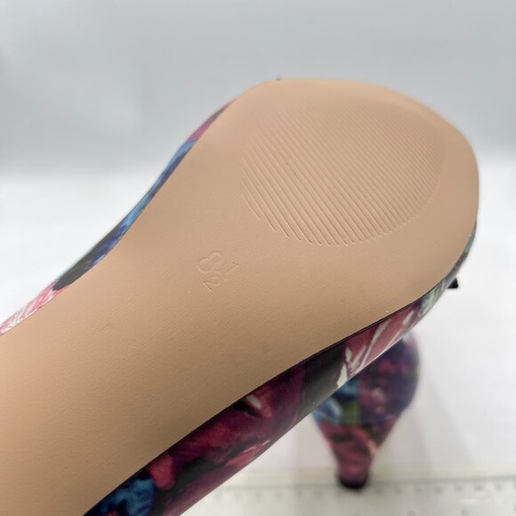 YDN Purple Floral Round Toe Pumps Low Heels Shoes with Bowknot for Work Ladies - Picture 6 of 8